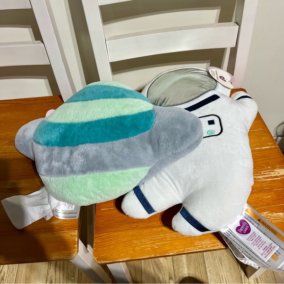 Parent's Choice Plush Toddler Pillow Astronaut Plush White w Blue Trim Sleep Toy - Picture 7 of 8